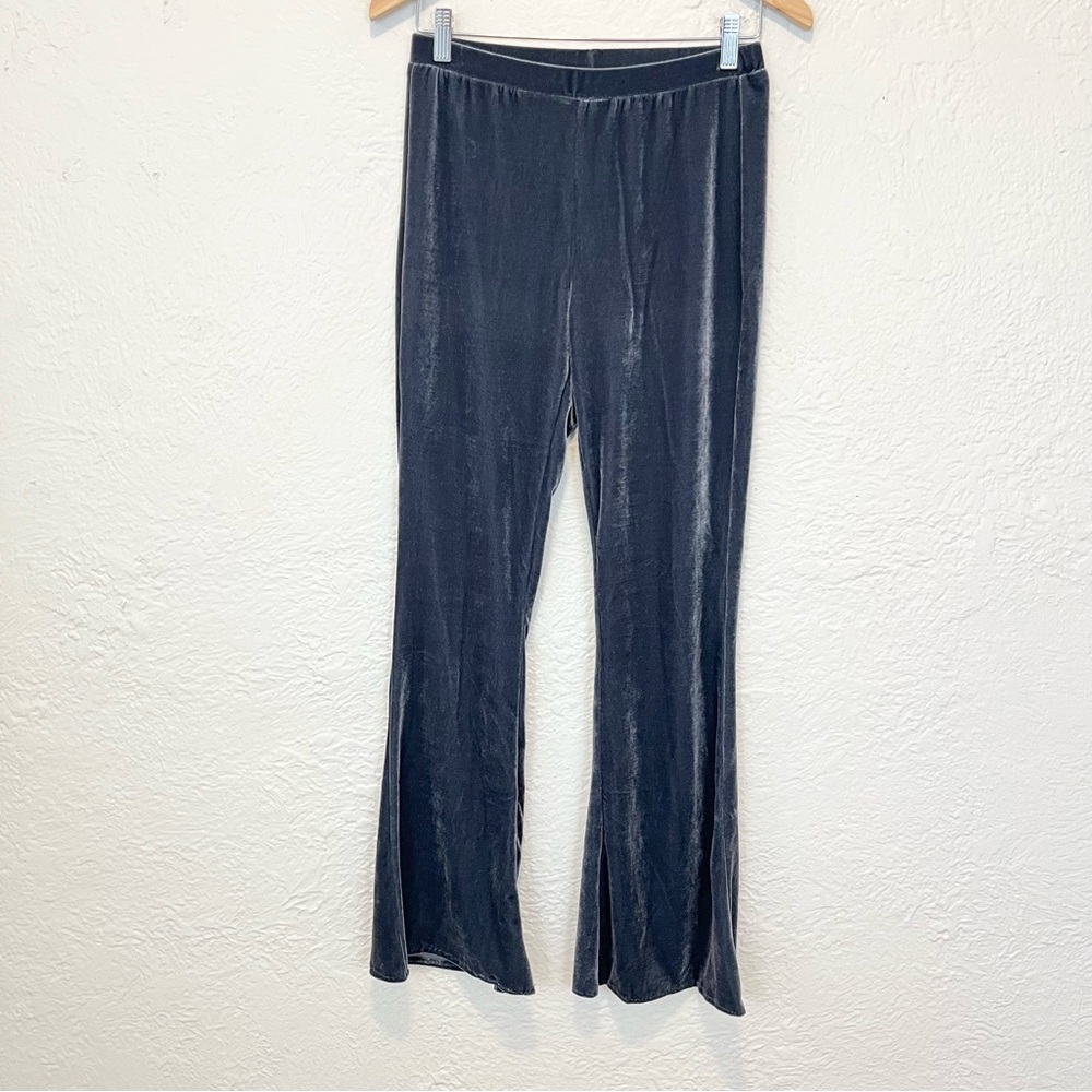 Lulus Velvet Pants Flare Leg Slate Blue Gray Medium M